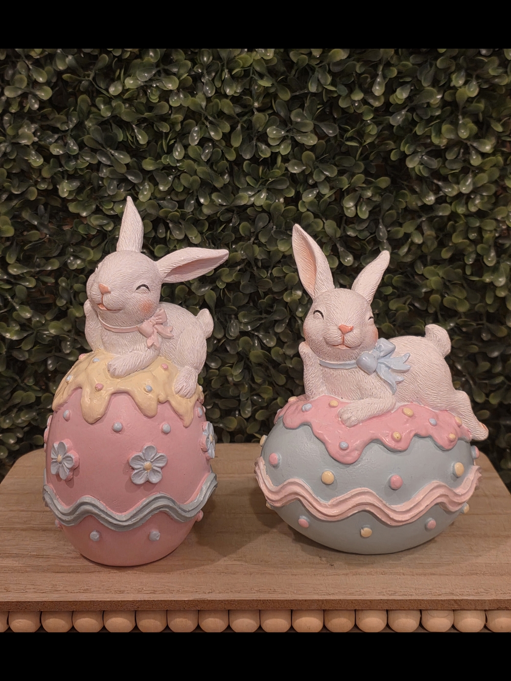 Easter Bunny Egg Figurine - Pink & Blue Holiday Decor